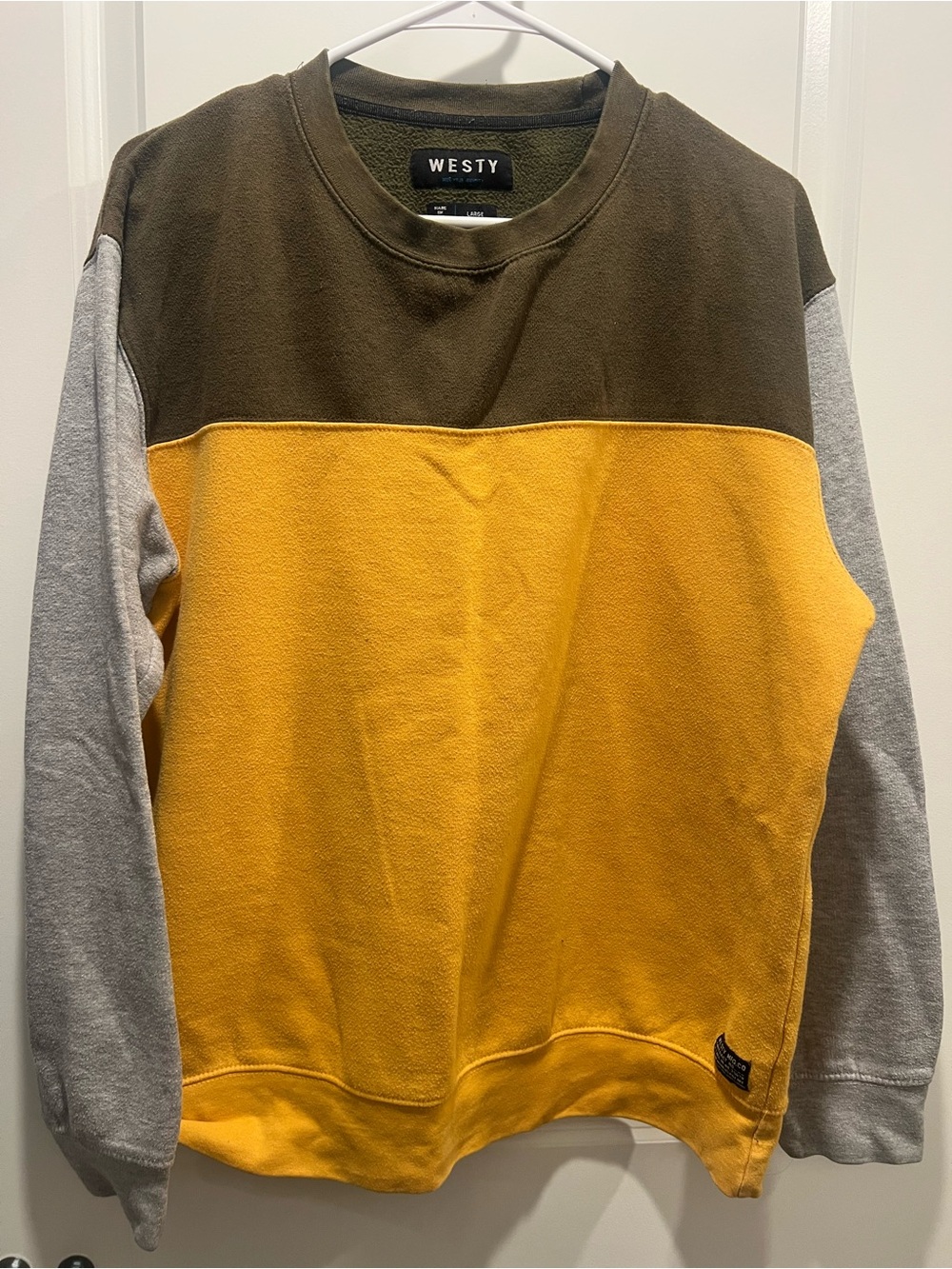 Westy Colorblock Crewneck Sweater - Mustard, Olive & Light Gray